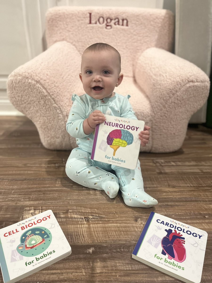 Logan has really taken a liking to books in the last couple weeks, so naturally her doctor parents had to get her started early. Here’s to hoping she’s more like her momma. Thanks <a href="/haithamahmedmd/">Haitham Ahmed, MD, MPH</a>!
