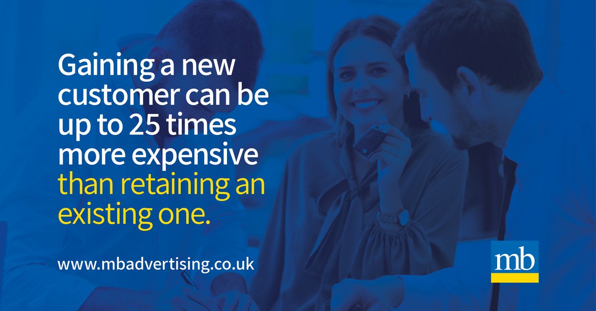 Gaining a new customer can be up to 25 times more expensive than retaining an existing.  Read our article about how to retain more customers with regular, timely marketing communications here: mbadvertising.co.uk/news/database-… #fullserviceagency #automotive #marketing #databasestrategy
