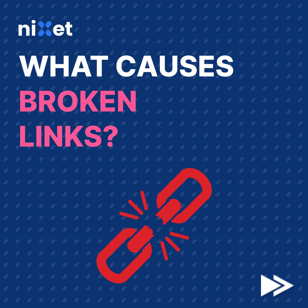 nixetofficial's tweet photo. A broken link can severely impact the user experience of the website. It can impact page authority earned through internal &amp; external links.

#nixet #brokenlinks #links #backlinks #SEO #nixetian #linktesting #website #outboundlinks #linking #searchengineoptimization #websites https://t.co/fUss4dJPQi
