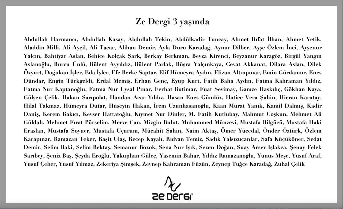 Üç yıldır; öykü, şiir ve söyleşileriyle dergimize katkıda bulunan isimler. Çok teşekkür ederiz. Nice yıllarımız olsun🎉