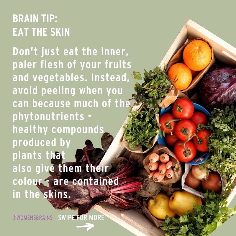 womensbrains's tweet photo. Fruits &amp; veggies contain fibre and a wide range of vitamins &amp; minerals. They also contain phytonutrients - compounds that give plants their unique flavours and aromas, as well as their colours -  found mostly in the skin. #memorymorsels #brainhealth #braintip https://t.co/UErrTpglDD