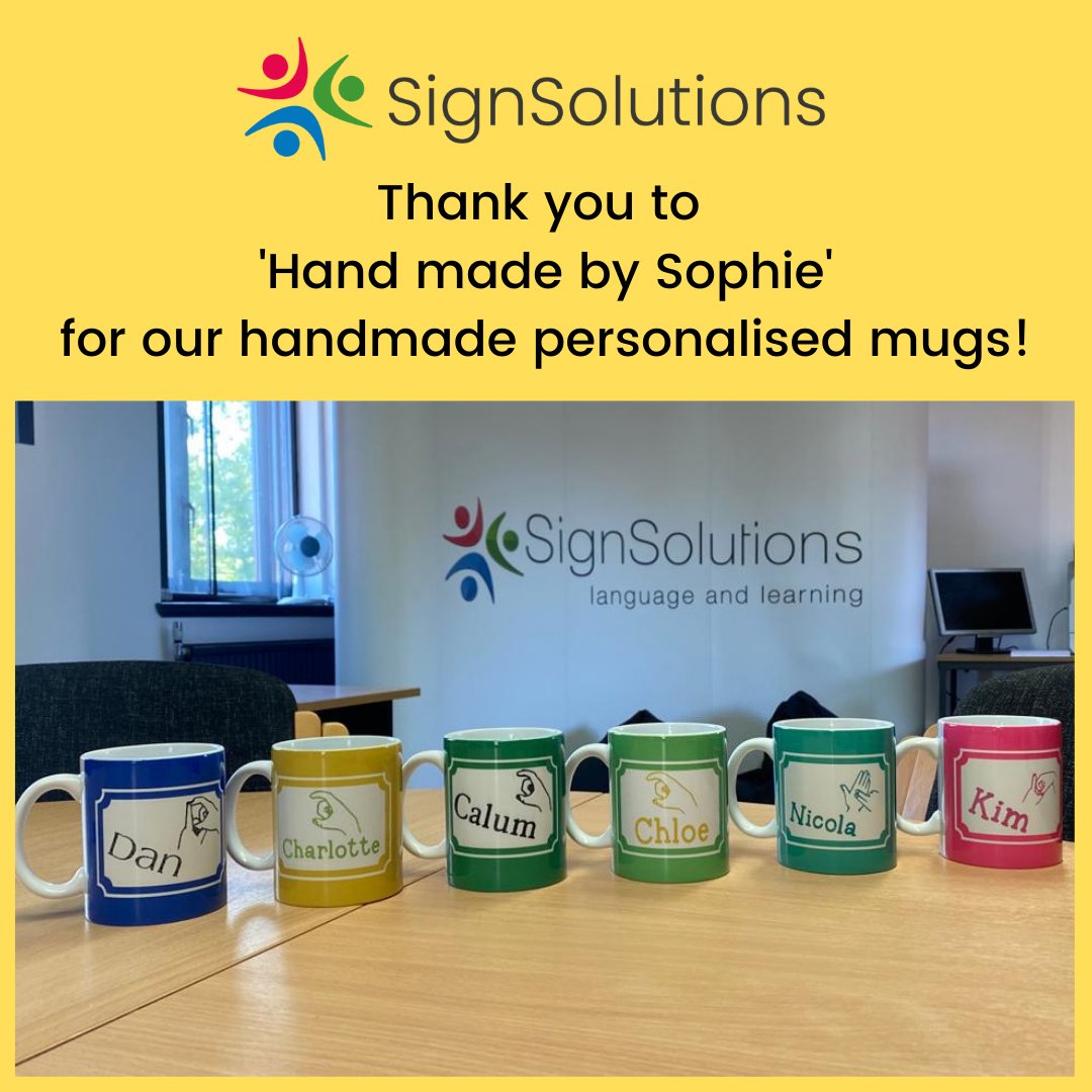 signsolutionsuk's tweet image. We work with some very talented #BSLinterpreters. Thank you to &quot;Hand made by Sophie&quot; who sent our Sign Solutions staff these personalised mugs! They are beautiful, good quality and can be made to order via her Facebook page.