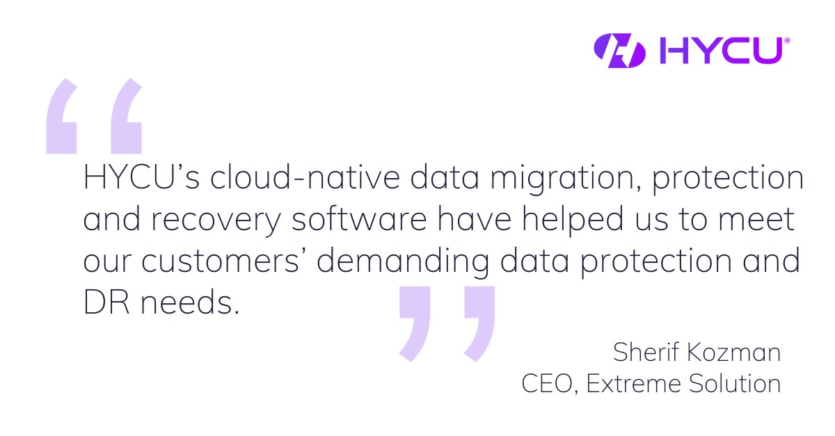 HYCUInc's tweet image. We&apos;re excited to share that @extremesolution, a HYCU CSP, will supply @EvaPharma_ with its modern tech infrastructure, in order to make significant breakthroughs in various product initiatives!

Swipe through to hear from @columod78 &amp;amp; @SherifKozman 

bit.ly/3BjRTYq