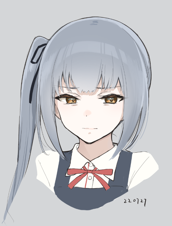 kasumi (kancolle) ,kasumi kai ni (kancolle) 1girl solo side ponytail grey hair long hair ribbon shirt  illustration images