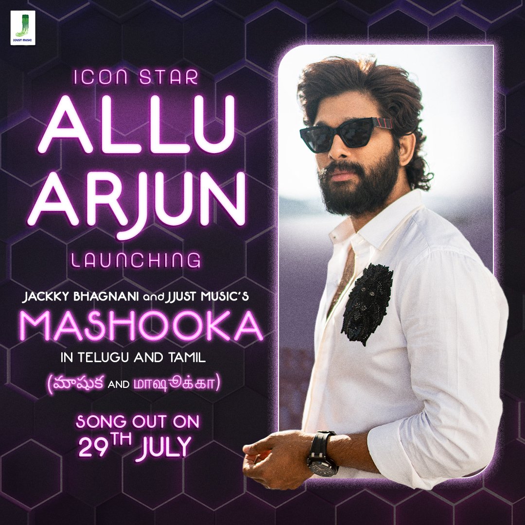 Super exciteddddd to share that my favvvvv @alluarjun will be launching #Mashooka Telugu and Tamil on 29th July . This means the world to me and thankyouuuu for doing this Bunny! You are the best and fav for a reason🎉💥
