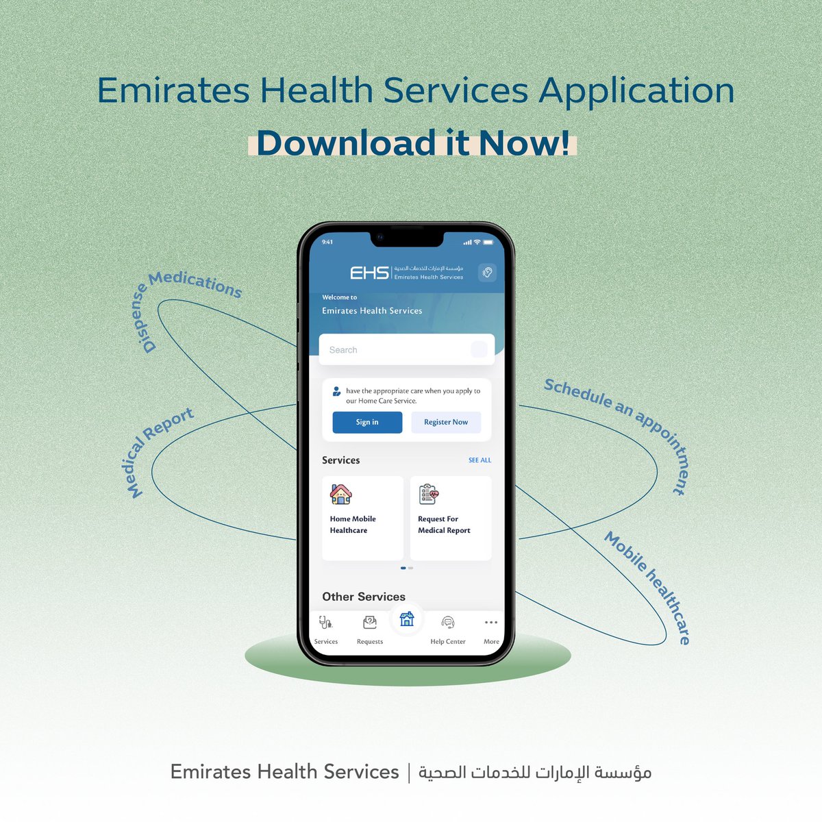 EHSUAE's tweet image. Various #digitalservices, designed to ensure your #happiness and fulfil your needs, complete your transactions any time around the clock, 7 days a week, through our #smartapplication:

(Emirates Health Services) 

#GoDigital
#EHSUAE