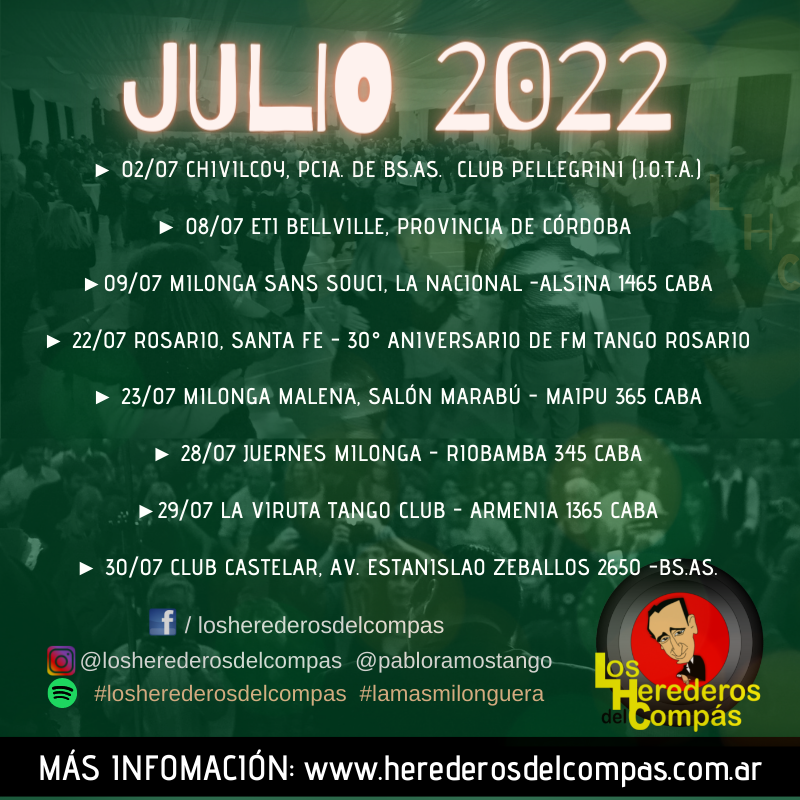 herederostango's tweet photo. Se viene el último finde de Julio
Jueves 28 @juernes.milonga
Viernes 29 @lavirutatangoclub
Sábado 30 @clubcastelarok

Nos Vemos ahí!!!

#tango #losherederosdelcompas #darienzo #juandarienzo #milonga #tangoargentino #argentinetango #instatango #tangoshow #orquesta #milonga #musica https://t.co/q3A1qQC9tc