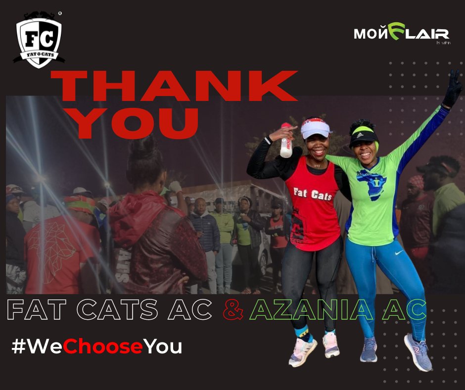 Ri a livhuwa, enkosi, baie dankie!
Azania AC & Fat Cats would like to thank everyone who braved the cold weather this past weekend for the awesome run! We look forward to seeing you again soon...Into emnandi iyaphindwa😁
#FatcatsAC #AzaniaAC
#wearefatcats  #getyourflairon