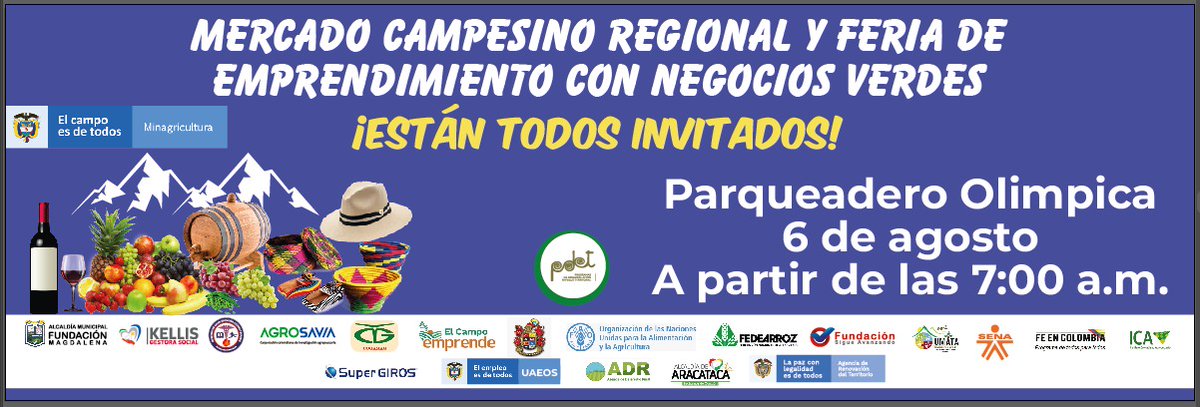 La <a href="/Alcaldiafcion/">Alcaldía De Fundación</a> <a href="/CarloSierras/">Carlos Sierra</a> invitamos al #MaratonDeFiestas dónde nuestros pequeños productores, emprendedores y artesanos participarán de las fiestas patrias, en un mercado campesino. Fiestas para el pueblo. #FundacionSigueAvanzando <a href="/sena_magdalena/">SENA Magdalena</a> <a href="/ICACOLOMBIA/">ICA Colombia</a> <a href="/FAO_Colombia/">FAO Colombia</a>