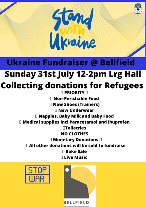 Actio Porty are holding an event to raise funds and collect donations for Ukrainian refugees in Edinburgh. Check our events page for more information 🇺🇦bellfield.scot/events