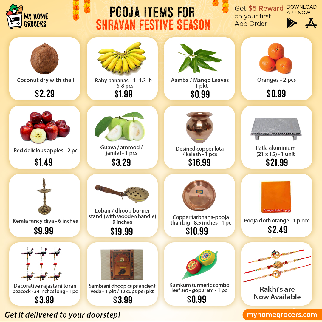 myhomegrocers1's tweet image. Order Pooja Items online for your Shravan month celebrations at MyHomeGrocers and get them delivered to your doorstep.

Click here 👉 myhomegrocers.com/pooja-festival…

#myhomegrocers #poojaitemsonline #shravanmonth #pujasamagiri #indiangroceriesindallas #poojasamagarionline #friscotx