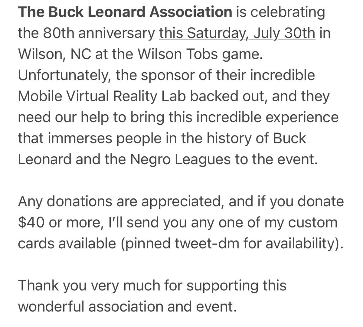 MrShakeCardArt's tweet photo. Hi everyone, the Buck Leonard Association needs our help! Please read about it and RT to help spread the word! THANK YOU! #CardArt #Buck50 @NLBMArt @BL_ASHE https://t.co/K8vbQruBYN https://t.co/FbpRBDg6sv