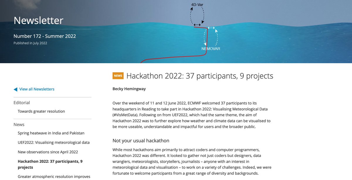 EsperanzaCuart1's tweet image. #VisMetHack hold @ECMWF last June was not an usual #Hackathon 

It brought together 37 participants with a wide range of expertise (not only coders) to explore how #meteorologicaldata can be visualised 👁️ and communicated 💬

Here is the whole story👉 bit.ly/3z4rdYM