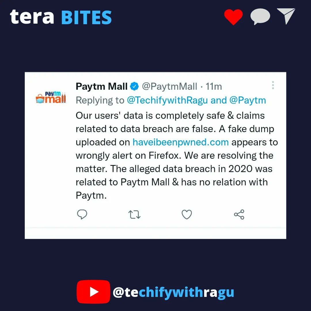 TechifywithRagu's tweet image. Paytm Denies Data Breach Reports As False Claims. 
@Paytm 

#terabites #Paytm #technews #YouTubers