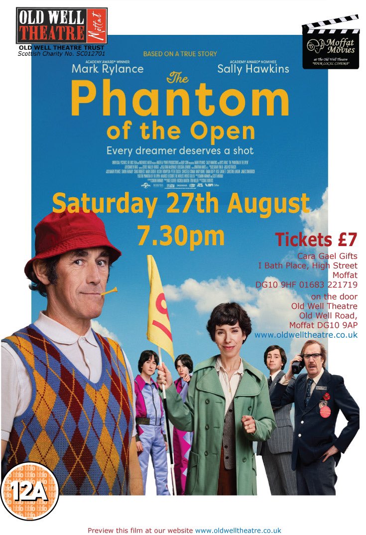 oldwelltheatre's tweet photo. Films 30th July and 27th august @oldwelltheatre #moffat @HelenMirrenFans @MarkRylanceInfo #phantomoftheopen #golf #theduke @PhantomOfOpen #jimbroadbent https://t.co/2Y2eXnMy9q