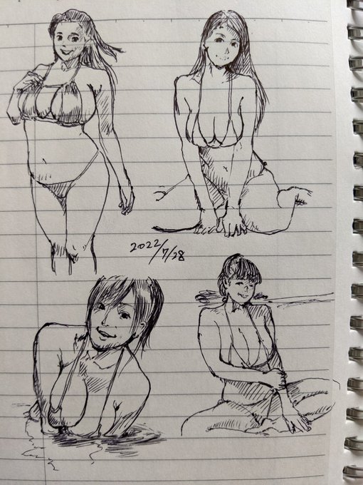 「水着 爆乳」で検索して出てきた写真を模写 カキカキ。 