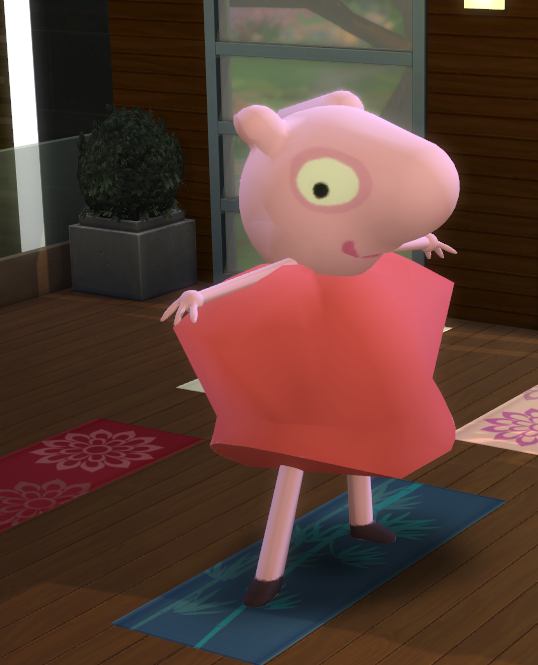bunbunwolf's tweet photo. I'm a little scared... peppa crashed my yoga class #thesims4 @lilsimsie https://t.co/MzeMvkrYCb