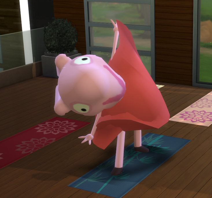 bunbunwolf's tweet photo. I'm a little scared... peppa crashed my yoga class #thesims4 @lilsimsie https://t.co/MzeMvkrYCb