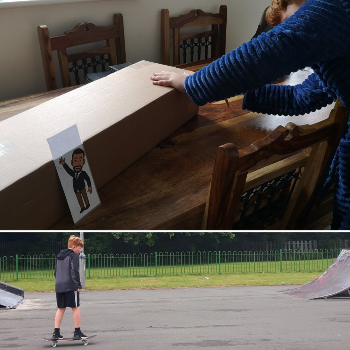MrsNLaughton's tweet photo. Flat Mr Rowark helping to open a new skateboard, sharing some pepperoni pizza &amp; enjoying a trip to Jodrell Bank with Ollie 😀 @RowarkMr https://t.co/ColvfkMM6c