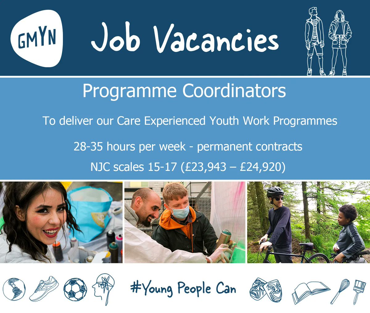 gmyn's tweet photo. 🔊You have until August 1st to apply for our #ProgrammeCoordinator roles

You'll be working with #CareExperienced young people in #Tameside, #Oldham &amp; #Bury coordinating &amp; delivering sessions.

Visit our website to access more info &amp; download the #JobPack https://t.co/o3YUu14kuB https://t.co/xbKhuyvDLy