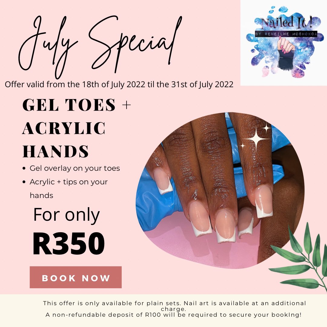 nailedit_byrm's tweet photo. Hey guys, I’m a nail tech based in Auckland Park and I’m currently running a July special 💅💖. DM to book your appointment! #GirlTalkZA https://t.co/aLHmWC6sKH