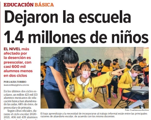 1.4 MILLONES de niñas, niños y adolescentes abandonaron la escuela los dos últimos años.

Entre las principales razones: padre y/o madre perdieron sus ingresos.

Es una tragedia, pero la Secretaria de Educación Delfina Gómez está pensando en ser gobernadora del Estado de México.