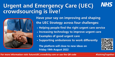 HorizonsNHS's tweet photo. The Urgent and Emergency Care (UEC) crowdsourcing platform is live! 🥳 

Have your say by registering on the platform and sharing your thoughts &amp; comments➡️️https://t.co/8DGTig3HAS 

Anyone is welcome to take part, so let's keep #SolvingTogether! 💙 https://t.co/GWm2cosFYb