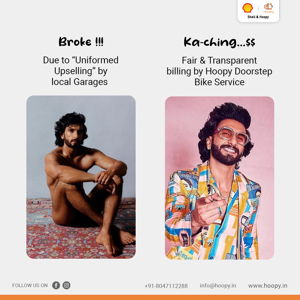 HoopyIN's tweet photo. Fair and Transparent pricing with 30 days Guarantee with #Hoopy #Doorstep #Bike #Services 
#ApadaMeinAvasar
#RanveerSingh https://t.co/cZUrk8jjWD