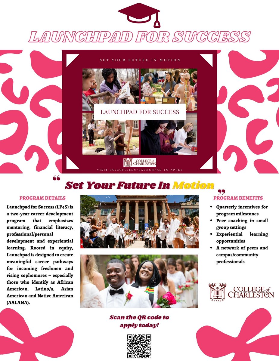 Apply for our Launchpad For Success program!

Learn more about the Peer Coach role and LP4S by visiting go.cofc.edu/launchpad or check out The College Today's article about the program's recent launch!
Handshake Link lnkd.in/gWcA4vzt