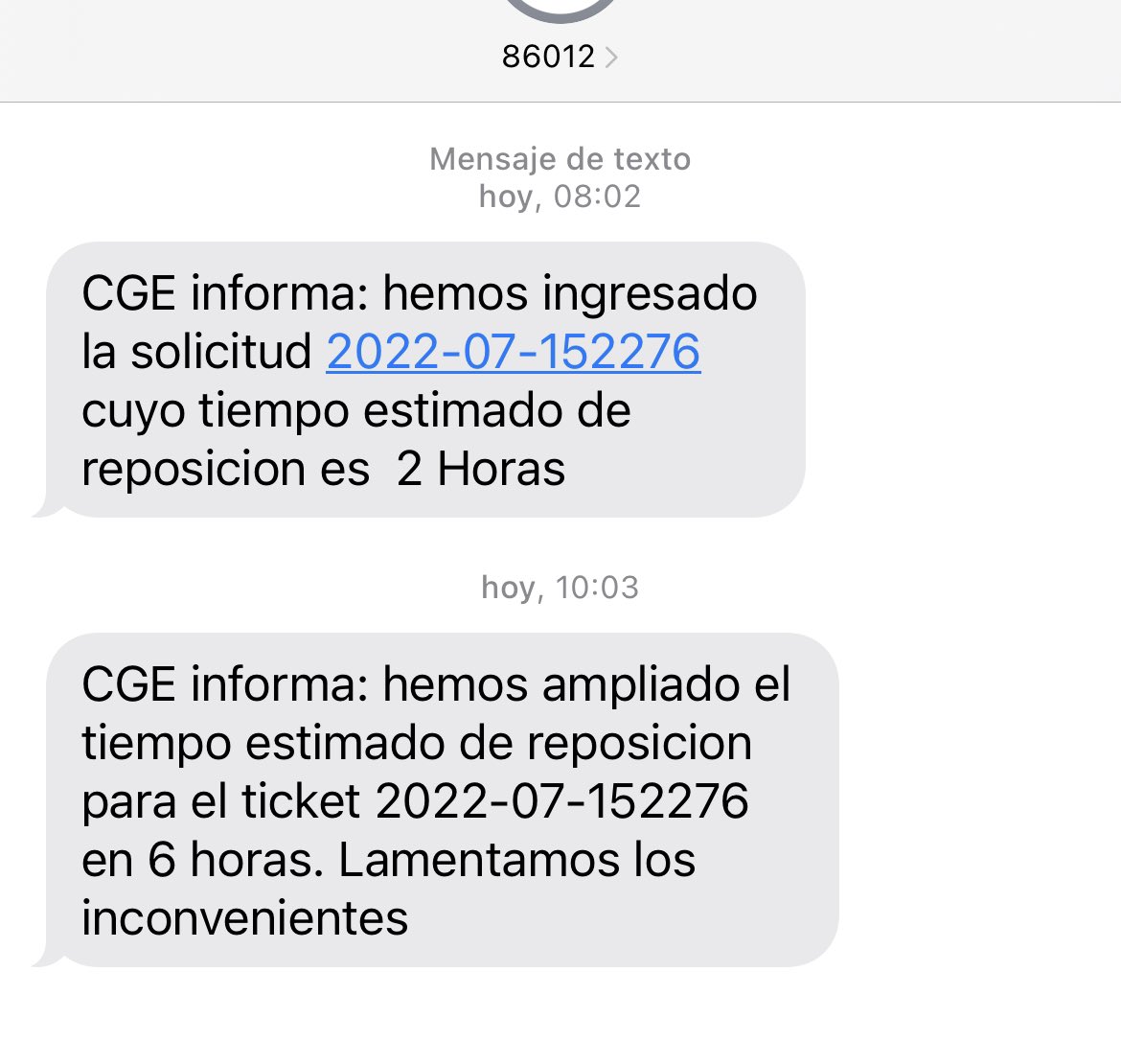rewind365's tweet photo. @CGE_Clientes Estimados envían mensajes para bajar perfil y después amplían el tiempo de respuesta.. una falta de respeto @SEC_cl @CGE_Energia @MinEnergia https://t.co/lDDZQ9b1vE