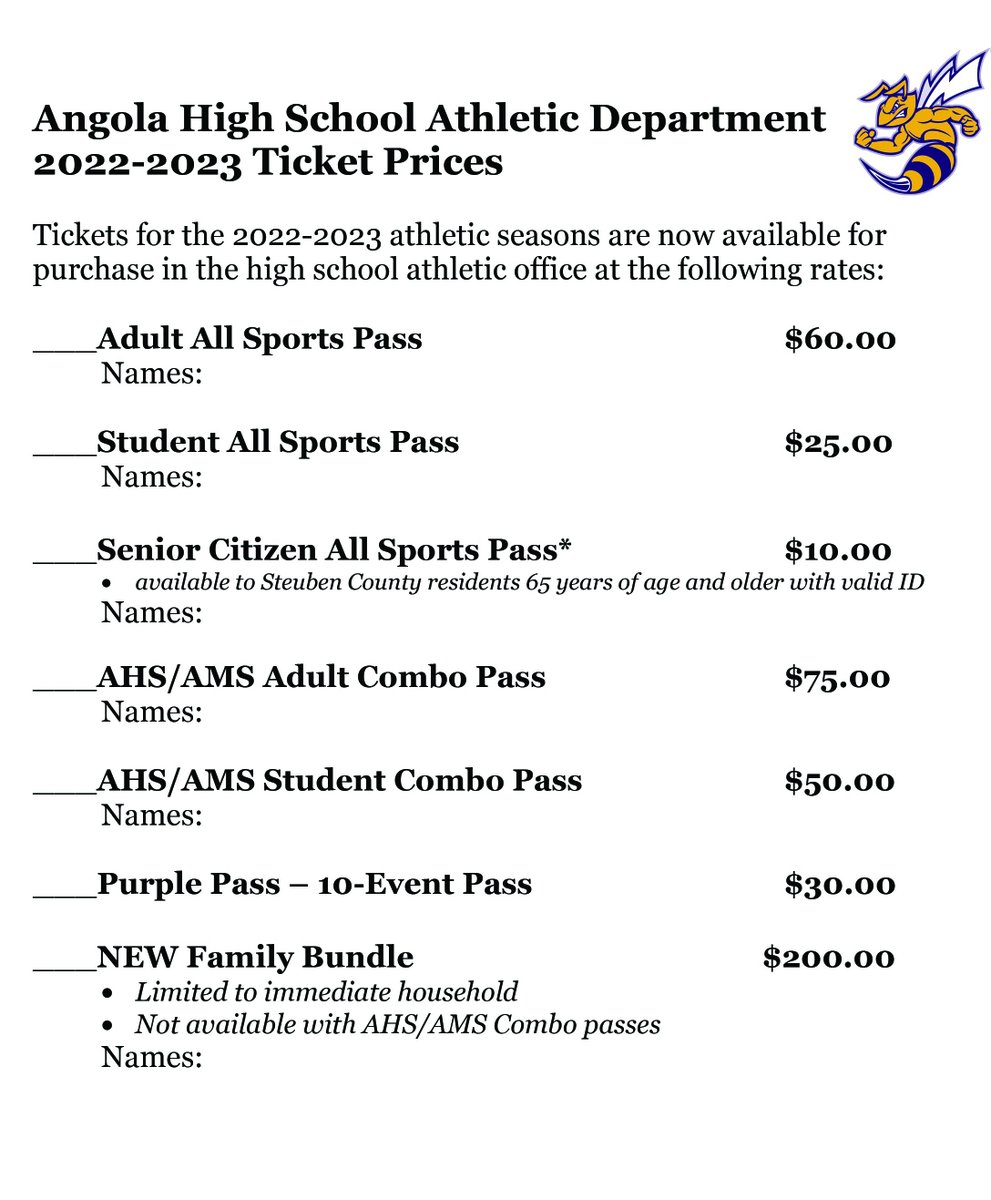 SteveLantz1's tweet photo. AHS All Sports Passes will be on sale to parents and students at registration on Wednesday 8/3 and to the general public starting Thursday 8/4.  Passes available at the athletic office. https://t.co/gKTVr5t4FH