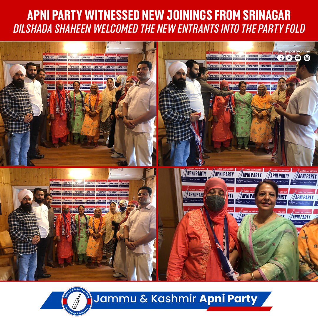 Apnipartyonline's tweet photo. Apni Party women's wing witnessed new joinings from Haft Chinar and #Naikbagh Nowgam.The joining took place in presence of Provincial President Women's Wing @DilshadShaheen_ at its party office in M2 Church Lane Sonwar #Srinagar. 

@sheikhnoormohd 

#jkap #apniparty #Srinagar https://t.co/wifMls5Lsb