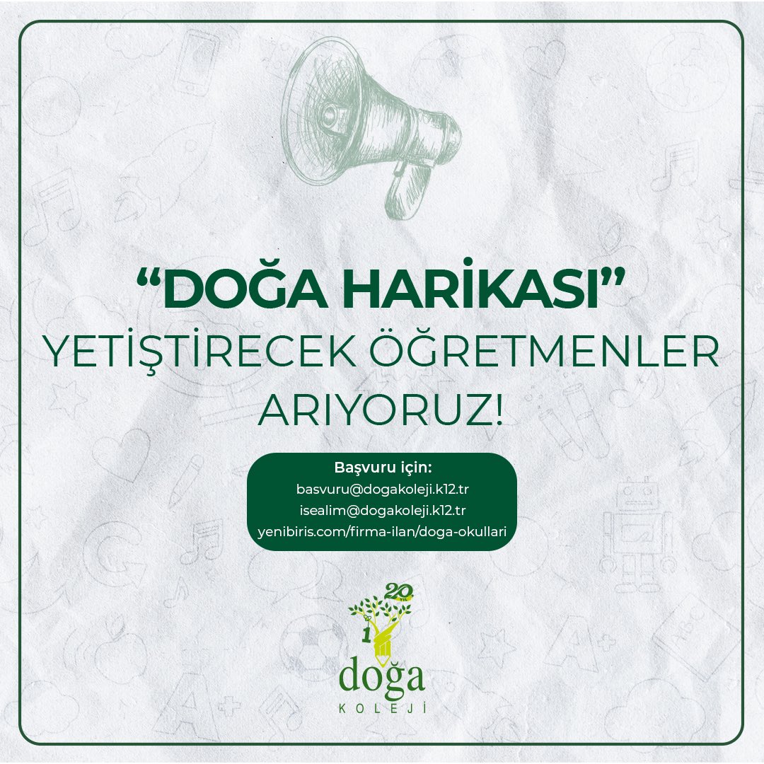 Türkiye geneli kampüslerimiz için ”Doğa Harikası” yetiştirecek öğretmenler arıyoruz ⚠️ Başvuru ; basvuru@dogakoleji.k12.tr isealim@dogakoleji.k12.tr @DogaOkullari @KvancBarlas