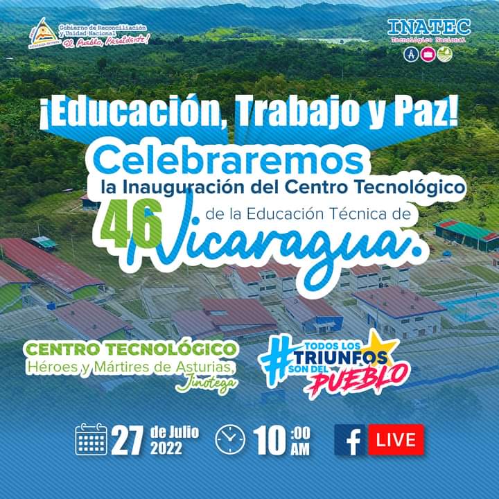 ¡𝐒𝐨𝐦𝐨𝐬 𝐏𝐮𝐞𝐛𝐥𝐨 𝐏𝐫𝐞𝐬𝐢𝐝𝐞𝐧𝐭𝐞! 🔰 Las Familias nicaragüense celebraremos nuevas victorias educativas, con la inauguración del nuevo y moderno Centro Tecnológico Héroes y Mártires de Asturias, Jinotega.  #SoyTecNicaragua 📚📝
🔴⚫AE