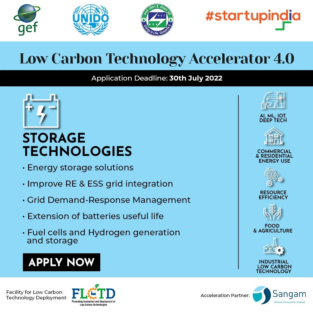 The 3rd focus sector for #FLCTDAccelerator4 is ‘Storage Technologies’ with dedicated thematic areas. If you are a #startup in this category, then apply now and register here before 30th July: bit.ly/3o5hj4f

@UNIDO @beeindiadigital  @theGEF @TheFLCTD  @SangamVentures