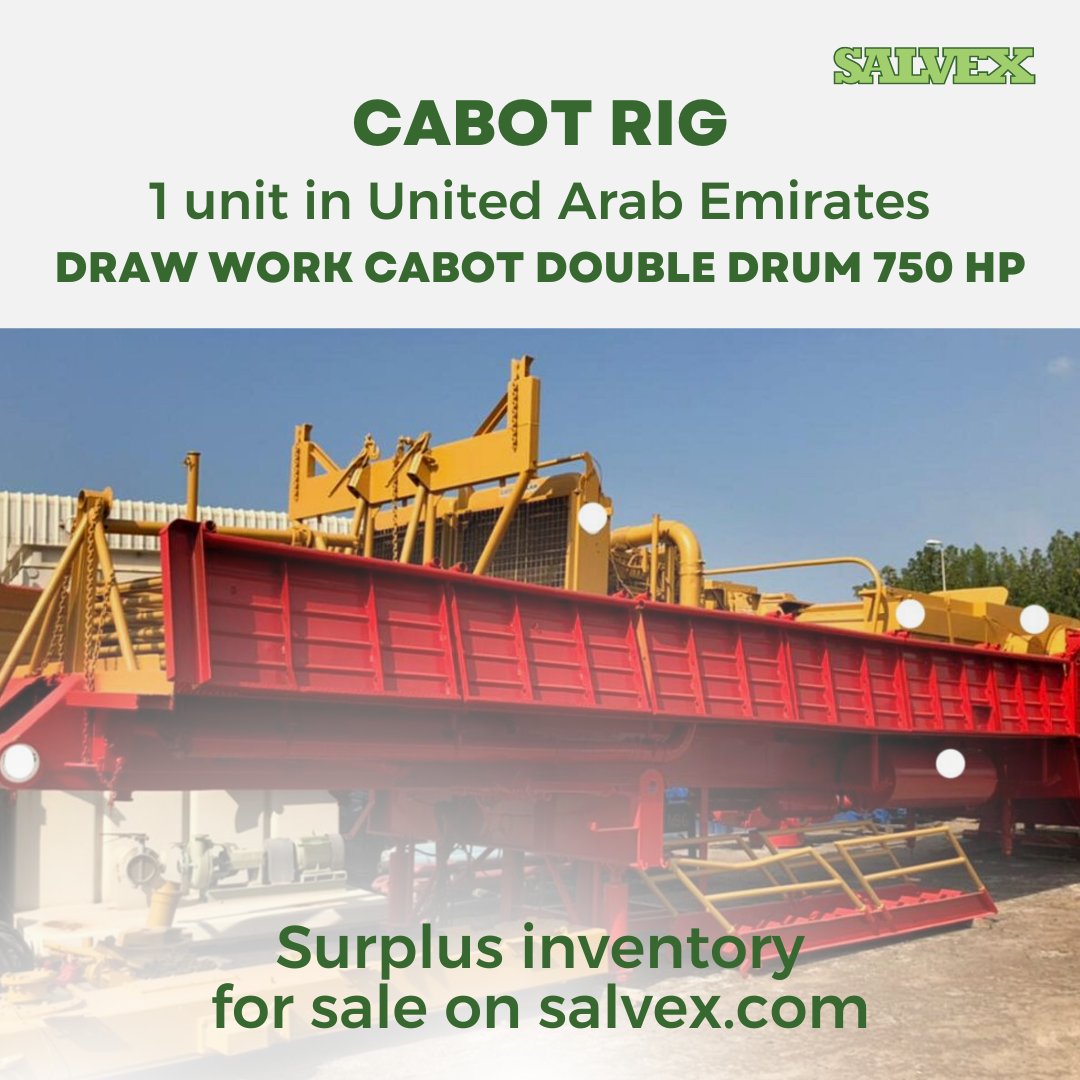SalvexGroup's tweet photo. Salvex is collecting bids for these Cabot Rig with Draw work Cabot Double Drum 750 HP Trailer Mounted Year 1981.
Please click the link below for more details and place your bid.
https://t.co/28emTf7VBX
#oilandgas #landrig #rigs #DoubleDrum #ecommerce #marketplace #salvex https://t.co/r39jHuZhdv