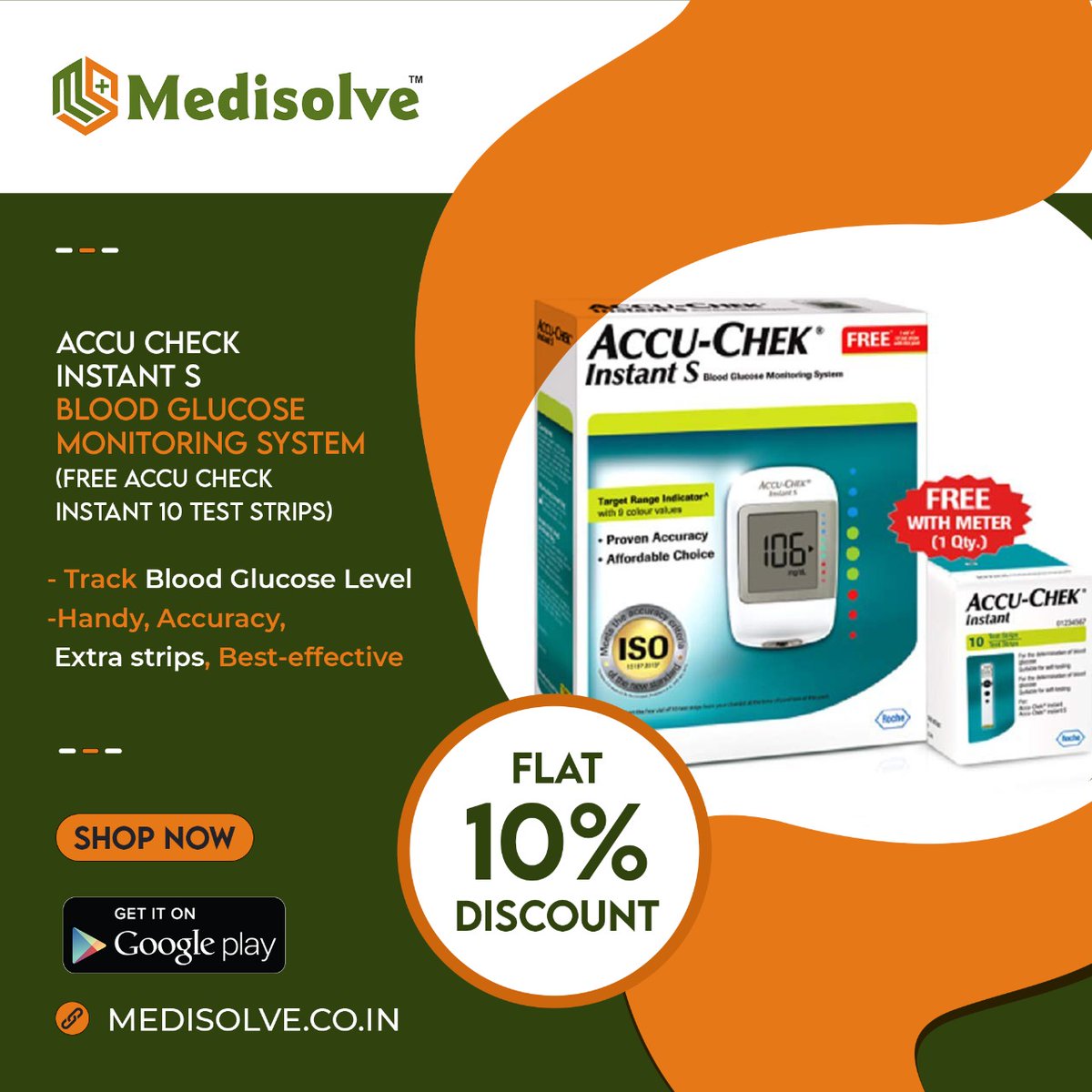 Accu check blood glucose monitor is India's most trusted diabetes equipment.
Get 10% flat discount😉 

#medisolve #accusure #bloodglucose #bloodglucosemonitorlevel #devices #diabetescare #diabetes #accurate #offers #discount #onlinedelivery #kolkatadelivery