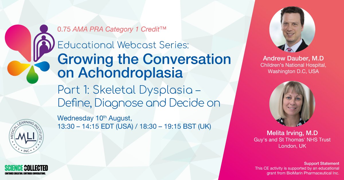 Join this two-part educational webcast series, with Dr Andrew Dauber @endodocdauber and Dr Melita Irving @melitairving to learn more about the management of and future for #skeletaldysplasia, including its most common form, #achondroplasia! Register here science-collected.com/rarediseaseweb…