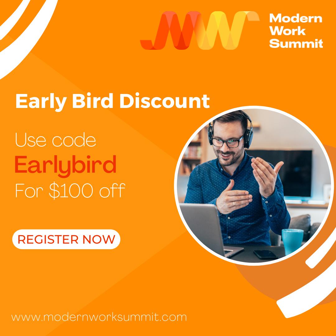 mmaliseo6's tweet image. Join industry leaders, tech executives, influencers, and advisors for a two day in-person event dedicated to exploring solutions for today’s hybrid workplace. 

Register by July 31st for $100 off registration, code “Earlybird”. 
ow.ly/is4l50K5tvW    
#ModernWorkSummit2022