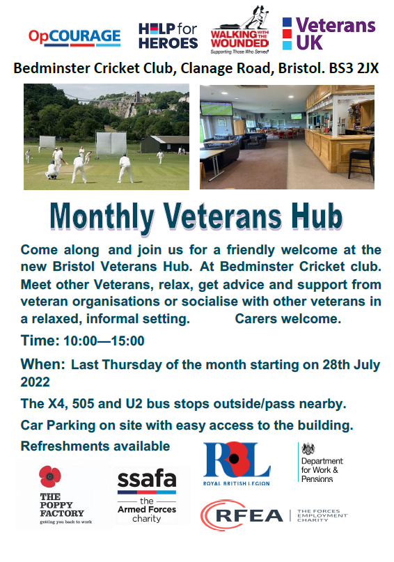 Our Employment Consultant Farrah is at the Bristol Veterans Hub tomorrow, spreading the word about employment support for #veterans with health conditions. Feel free to pop in and please share!