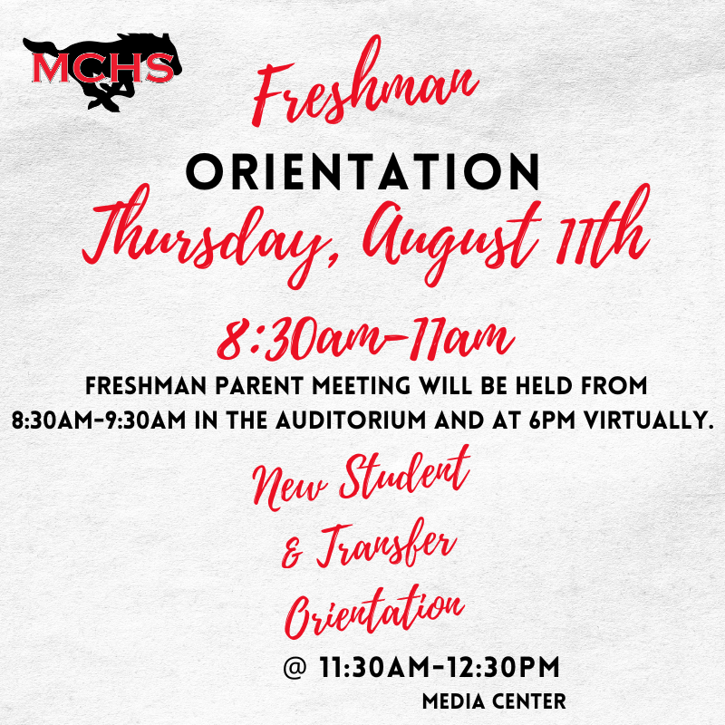 August 11th Reminders: 
Freshman Orientation, 8:30-11am
New Student &amp; Transfer Orientation, 11:30-12:30pm Freshman Parent Meeting 8:30am (in person) &amp; 6pm virtually

We can't wait to see all of you!