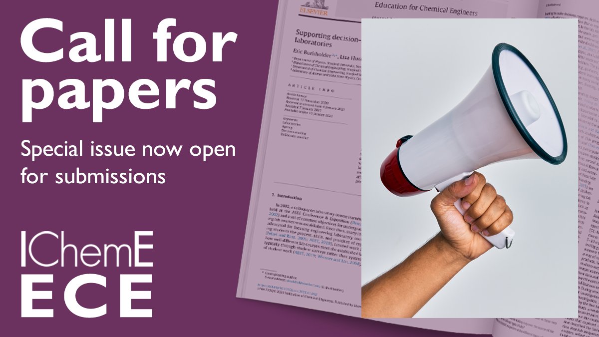 Education for Chemical Engineers (@ecejournal) on Twitter photo Papers are invited for our special issue on 'Latest pedagogical developments in chemical engineering education in Latin America: innovative approaches inside and outside the classroom'. See bit.ly/3S4ZmR7 for more information. Papers are invited for our special issue on 'Latest pedagogical developments in chemical engineering education in Latin America: innovative approaches inside and outside the classroom'. See bit.ly/3S4ZmR7 for more information.