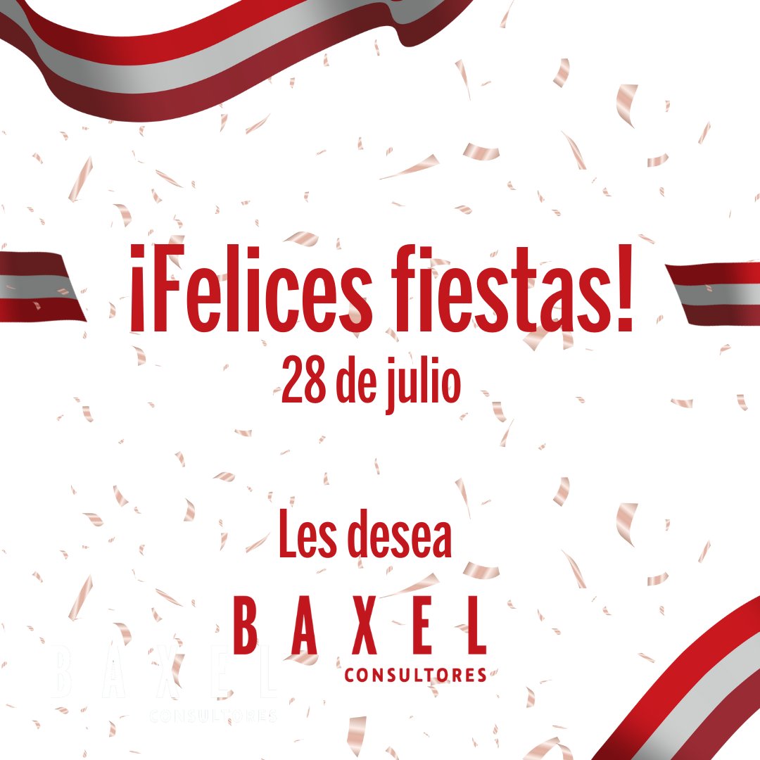 BaxelPeru's tweet photo. ¡Felices Fiestas Patrias Perú 🇵🇪! En Baxel creemos en el trabajo colaborativo. Por eso este #28deJulio celebremos lo valioso del trabajo en equipo, porque los mejores resultados están cuando hay gente trabajando de forma #independiente para lograr un objetivo común.
#Perú https://t.co/PvH9jDGEUs