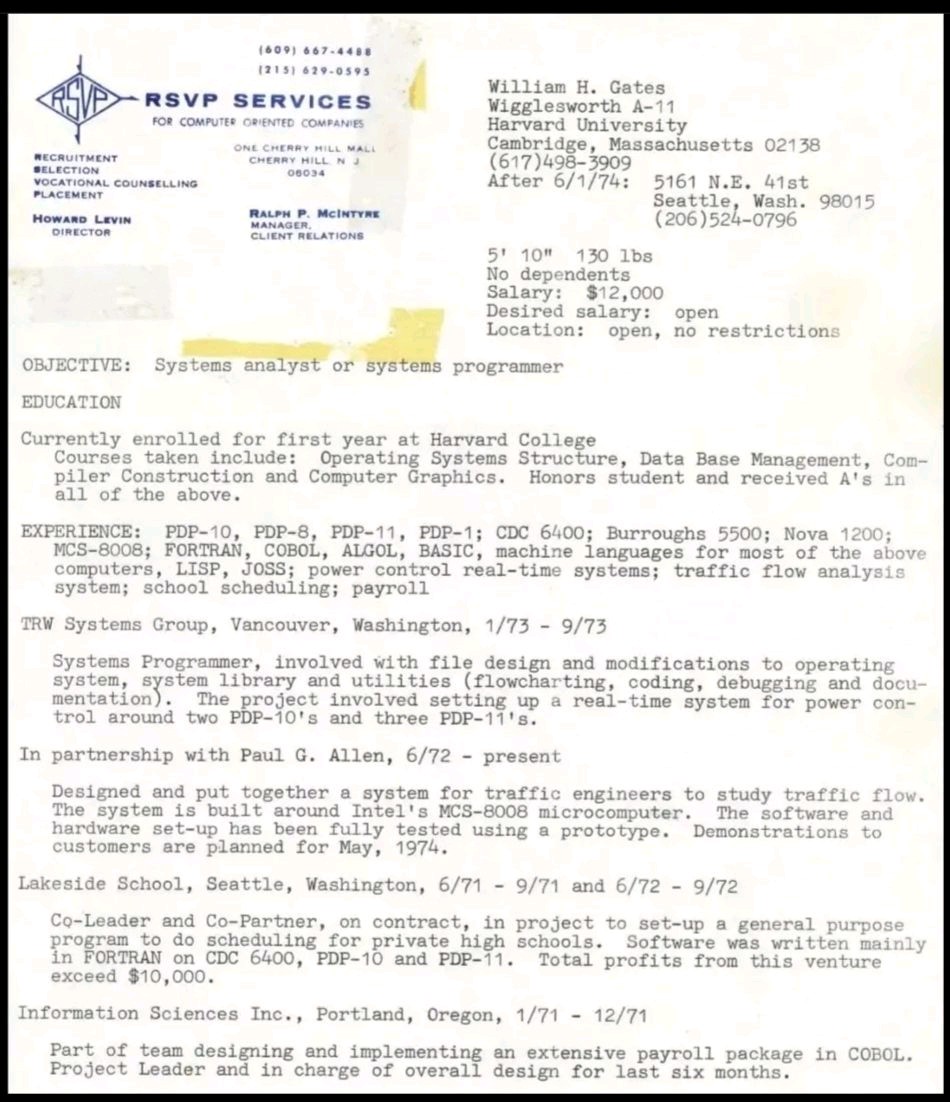 beetsonly's tweet photo. CV of Bill Gates https://t.co/dgurju2yON