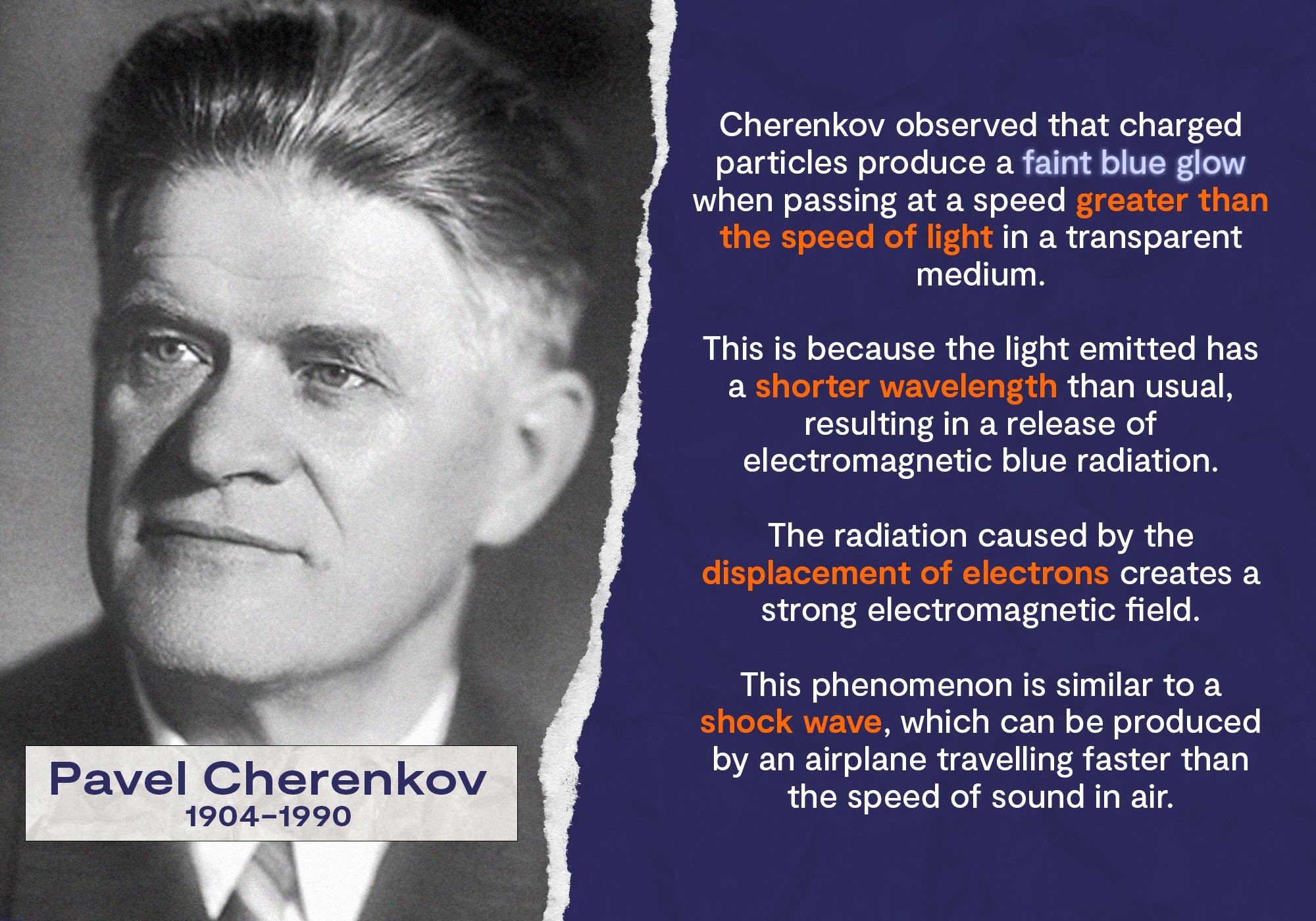 STFC Particle Physics on Twitter: "#OTD in 1904, the Soviet physicist Pavel Cherenkov was born! 🎂 He won the @NobelPrize in 1958 for his remarkable contribution to the development of electron accelerators