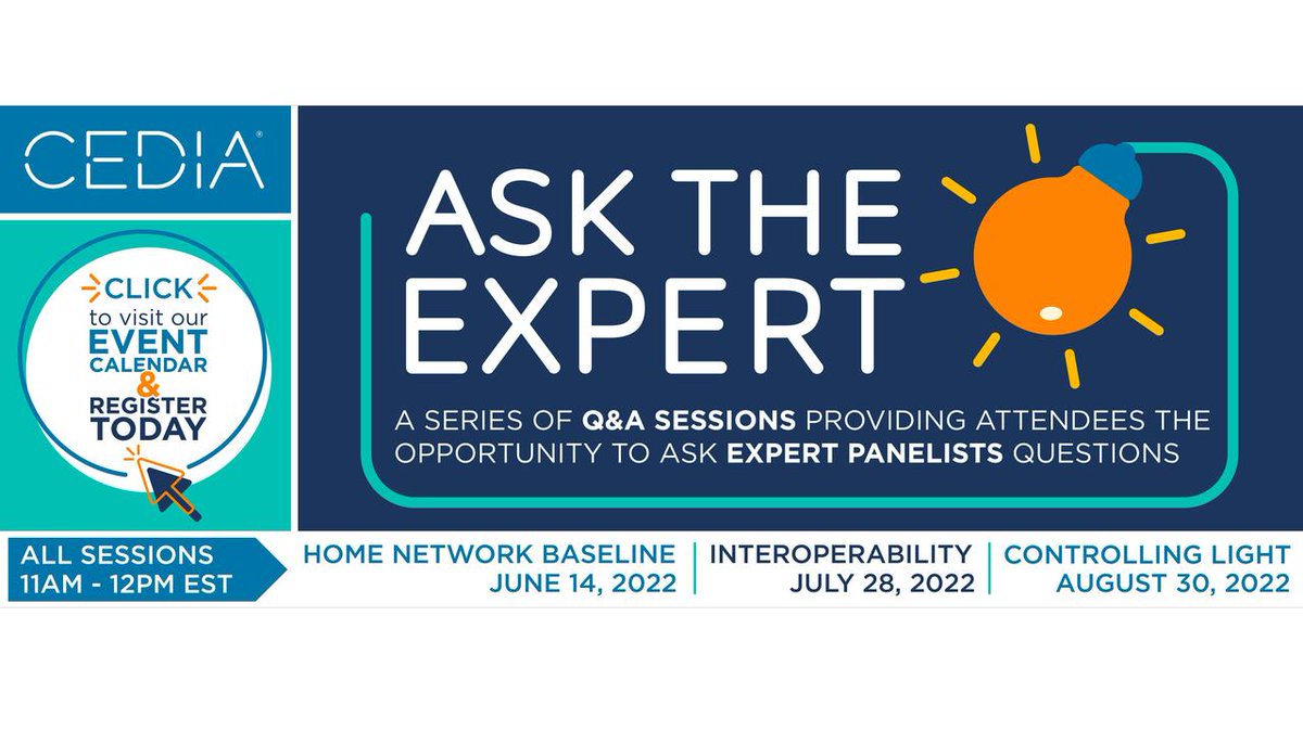 Join us tomorrow for another exciting Ask the Expert session about #interoperability!

🔴LIVE on the #CEDIA LinkedIn and Facebook pages at 11 a.m. EST.

Confirm your interest and start asking questions to our panelists NOW: bit.ly/3OESQ0D