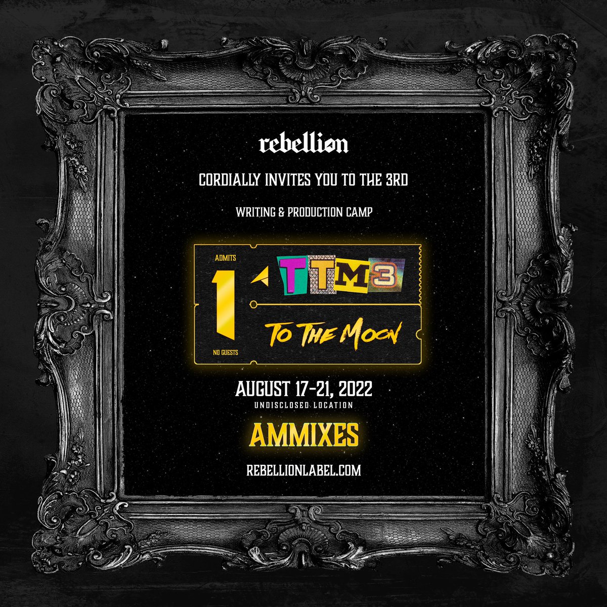 AMMixes's tweet photo. I got a special announcement that I’ve been holding onto for a while now! 
August 17-21st I’ll be flying out to Miami to join the @RebellionLabel for the 3rd Official “To The Moon Writing and Production Camp” 
🚀🚀🚀🚀🚀
#Rebellion🚀 #TTM3 #ToTheMoon #AMMixes https://t.co/315iSXjqoX
