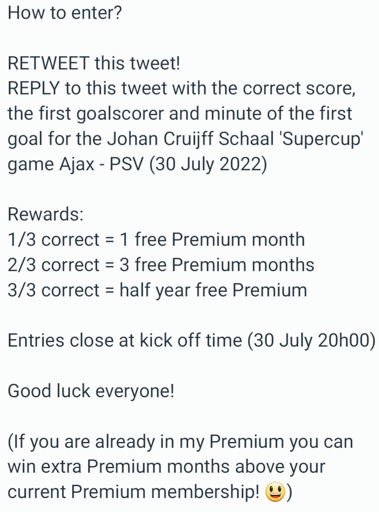 🎁 Both Eredivisie &amp; Keuken Kampioen Divisie are starting in few days, so let's celebrate the comeback with a giveaway contest for my Premium group as a part of <a href="/BeNePremiumB_/">BeNePremiumBets</a> !🇳🇱🥳

😁 Please take your time to read the script below carefully, everyone can participate! #Ajax #PSV
