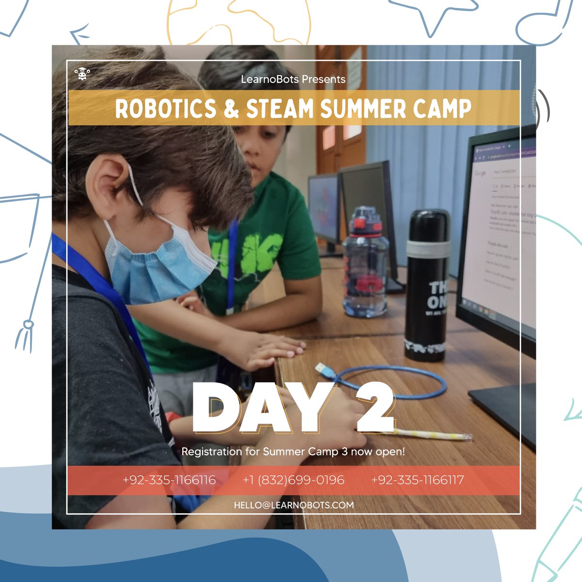 learnobots's tweet photo. Into the summer camp day two with a bang!
Link to Album:
https://t.co/hIuKWkYxdS
For details on the curriculum, contact us here:
USA: +1 (832) 699-0169
PK: +92 335 1166116
hello@learnobots.com
.
.
.
.
.
#LearnOBots #summer #Summercamp #Technology #STEAM #Robotics #FutureCareers https://t.co/Z3rbrjXffc
