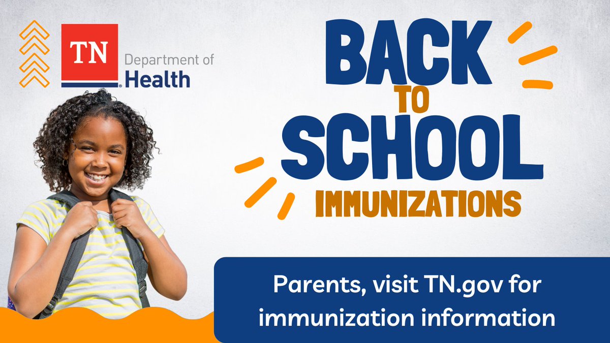TNDeptofHealth's tweet photo. Parents, are you caught up on your child’s immunizations? Before school starts check with your provider or local health department to make sure you’re on track. For more information: https://t.co/ytjALxPKfL https://t.co/zB3KGbCDx2